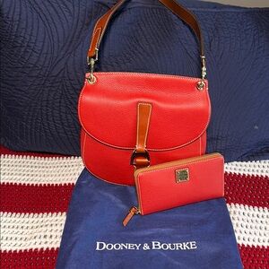 Dooney & Bourke Red and Brown Leather Shoulder Bag